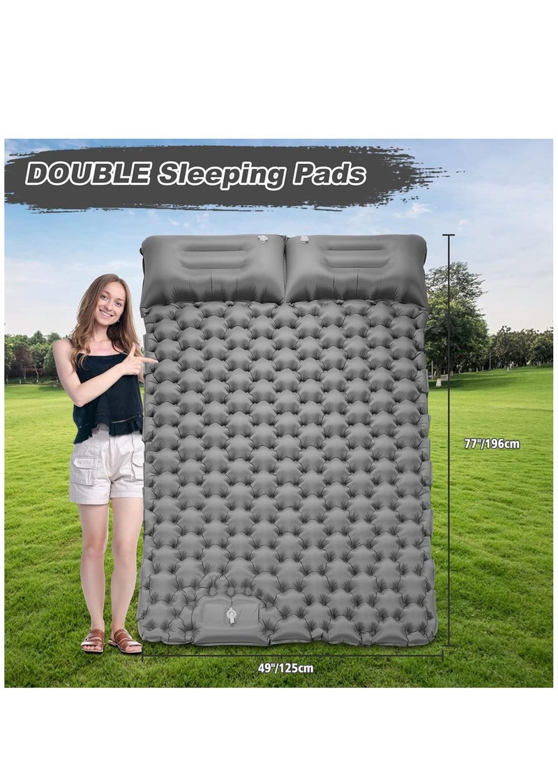 ALAMAREQ Double Sleeping Pad for Camping,196×125×10 Large Self Inflating Camping Sleeping Pad with Pillow Built-in Pump Portable 2 Person Camping Mat for Backpacking, Hiking, Tent Air Mattress (Grey) - Image 3