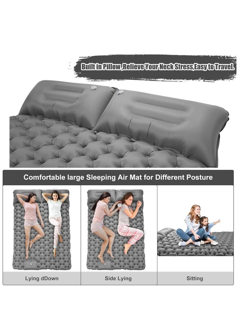 ALAMAREQ Double Sleeping Pad for Camping,196×125×10 Large Self Inflating Camping Sleeping Pad with Pillow Built-in Pump Portable 2 Person Camping Mat for Backpacking, Hiking, Tent Air Mattress (Grey) - Image 5