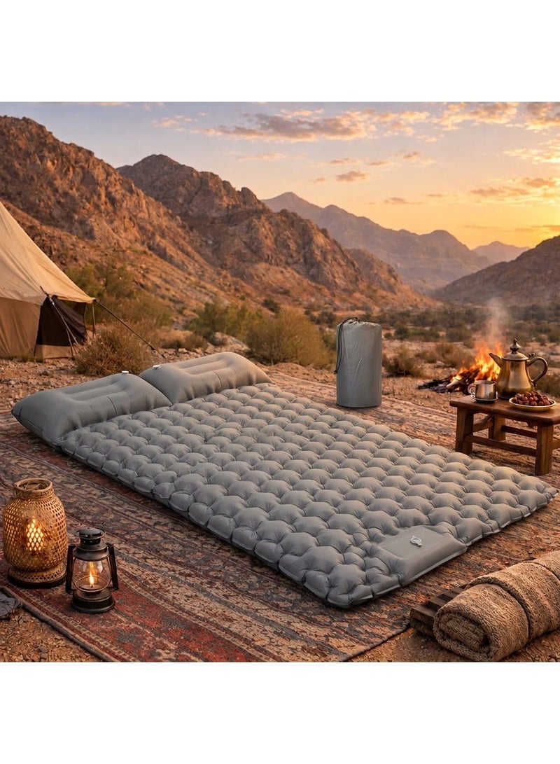 ALAMAREQ Double Sleeping Pad for Camping,196×125×10 Large Self Inflating Camping Sleeping Pad with Pillow Built-in Pump Portable 2 Person Camping Mat for Backpacking, Hiking, Tent Air Mattress (Grey) - Image 1