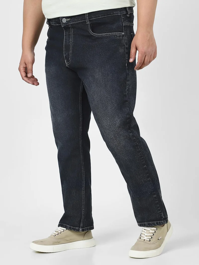 Urbano Fashion  Urbano Plus Men's Dark Grey Straight Fit Washed Jeans Stretchable  | Best Price UAE