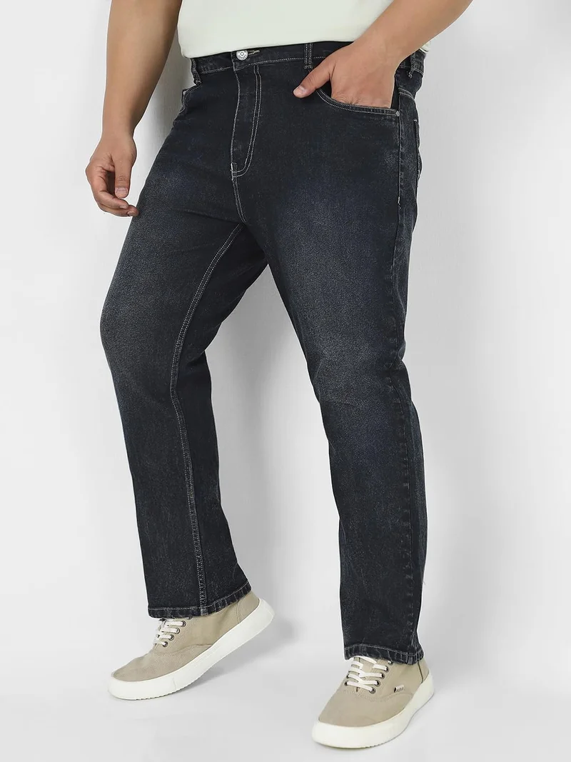 Urbano Plus Men's Dark Grey Straight Fit Washed Jeans Stretchable