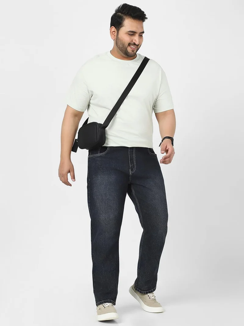 Urbano Fashion  Urbano Plus Men's Dark Grey Straight Fit Washed Jeans Stretchable  | Best Price UAE