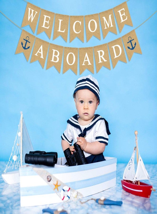 Rainlemon Jute Burlap Welcome Aboard Banner Nautical Boy Baby Shower Birthday Party Nursery Garland Decoration - Image 3