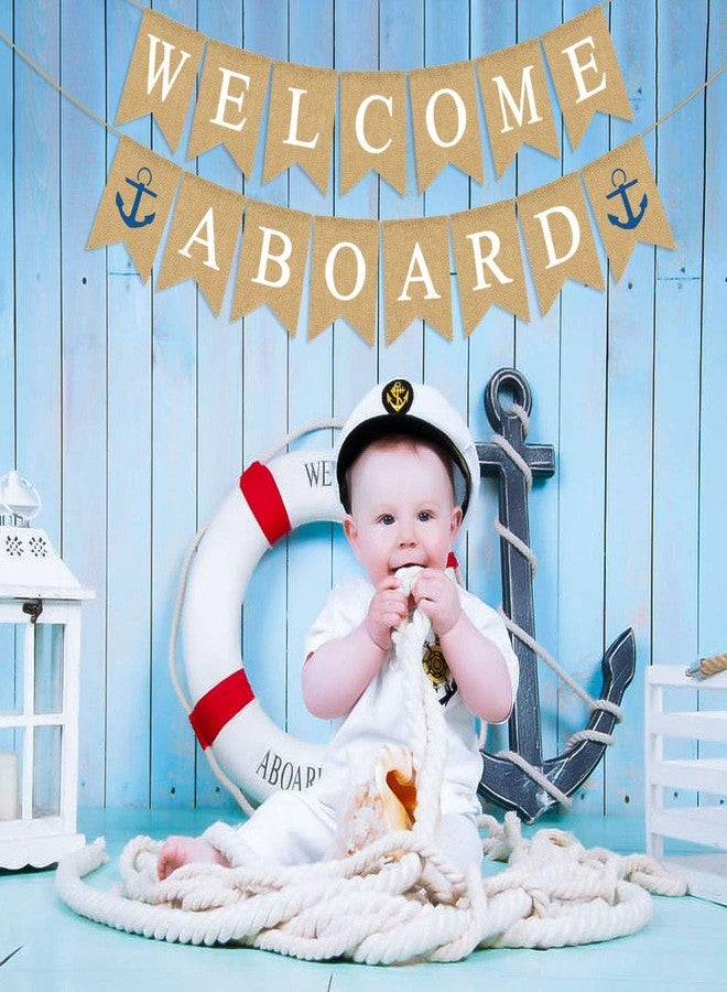 Rainlemon Jute Burlap Welcome Aboard Banner Nautical Boy Baby Shower Birthday Party Nursery Garland Decoration - Image 4