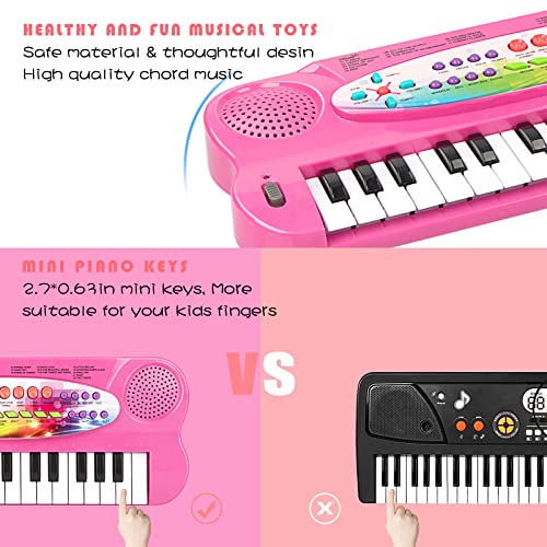 Raimy Mini Keyboard Piano for Kids 32 Keys Portable Piano Early Learning Educational Electronic Music Keyboard Instrument Toys for 3 4 5 6 Year Old Boys and Girls Pink - Image 5