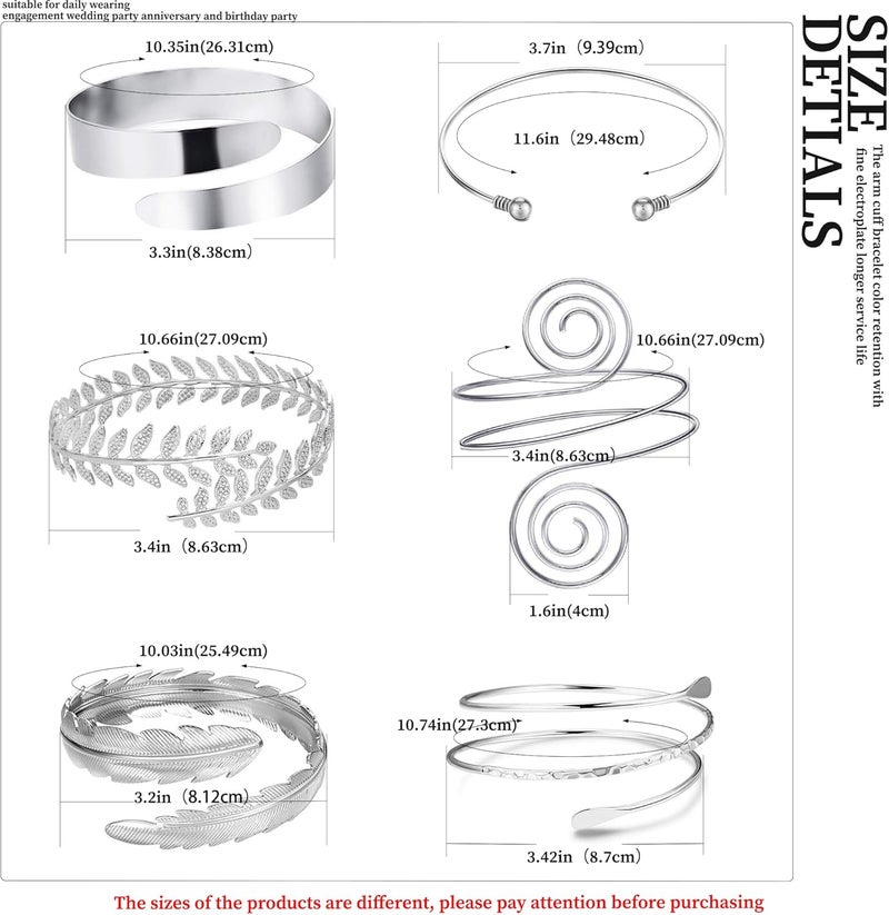 RIOSO 6 Pieces Arm Cuff Upper Arm Band Cuff Bracelet Bangle for Women Adjustable Armband Set - Image 4