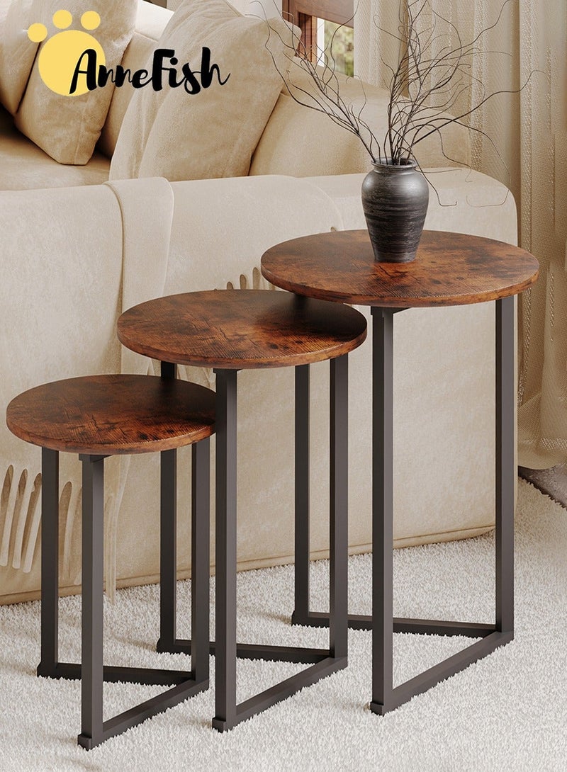 AnneFish 6Pcs Coffee Service Table Set Round Sofa Side Nesting Table End Table For Home Living Room Bedroom Small Coffee Table Couch Table Metal Frame Easy Assembly - Image 2