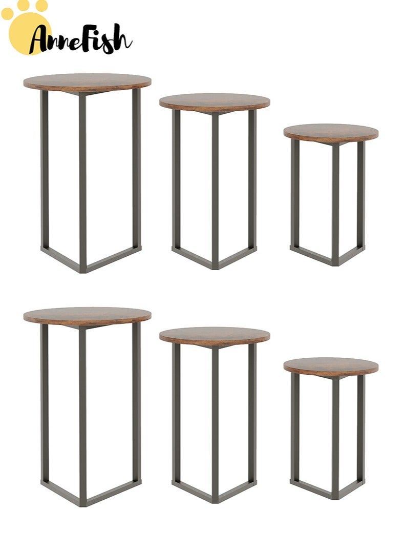 AnneFish 6Pcs Coffee Service Table Set Round Sofa Side Nesting Table End Table For Home Living Room Bedroom Small Coffee Table Couch Table Metal Frame Easy Assembly - Image 1