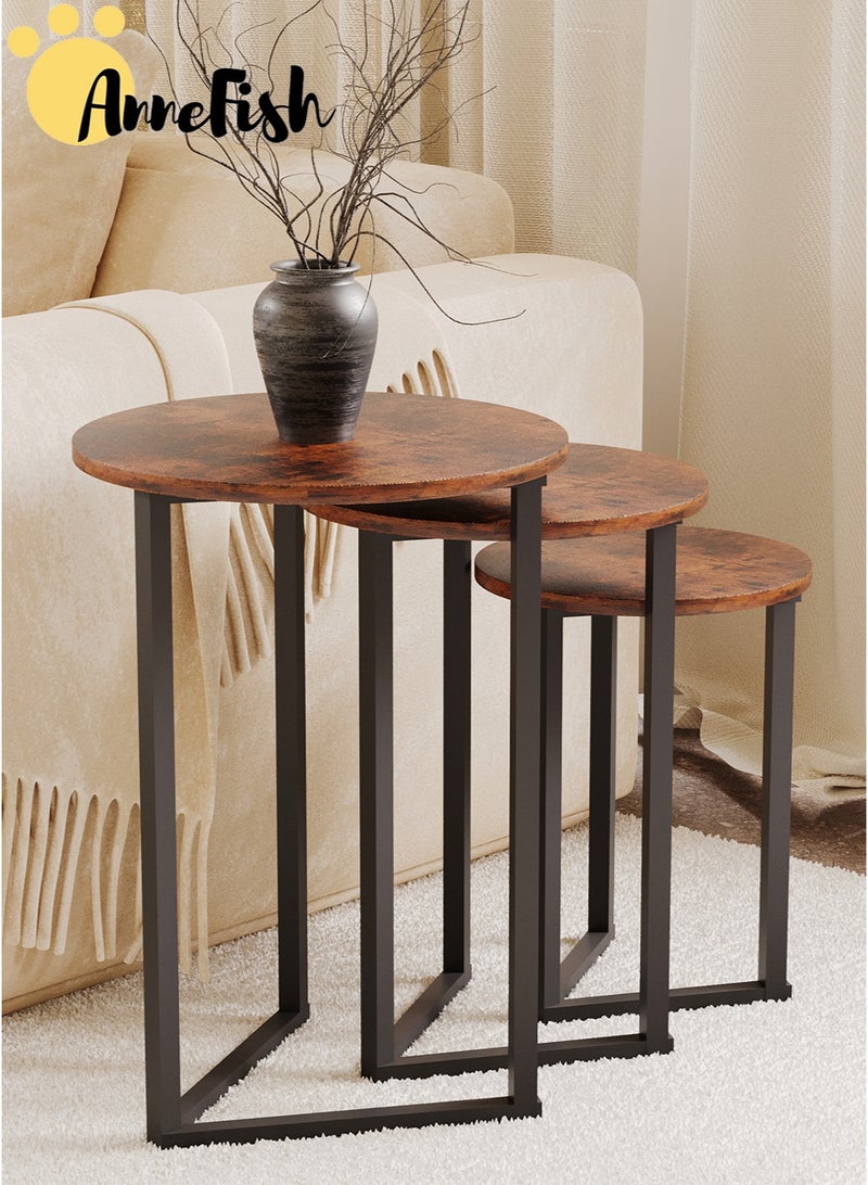 AnneFish 6Pcs Coffee Service Table Set Round Sofa Side Nesting Table End Table For Home Living Room Bedroom Small Coffee Table Couch Table Metal Frame Easy Assembly - Image 4