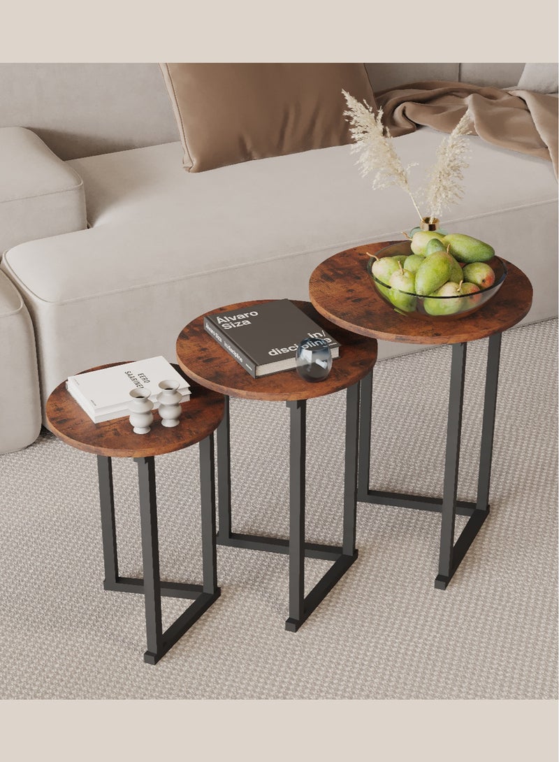 AnneFish 6Pcs Coffee Service Table Set Round Sofa Side Nesting Table End Table For Home Living Room Bedroom Small Coffee Table Couch Table Metal Frame Easy Assembly - Image 5