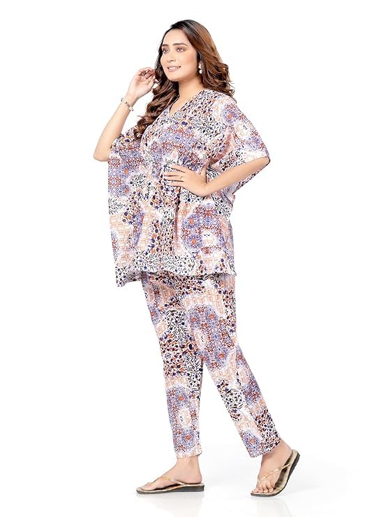 NEGLIGEE Women's Cotton Printed Night Suit Pyjama Set | Co Ord Set for Women Night Dress 2-Piece Outfits Pajama Night Wear (Free Size, Blue) - Image 5