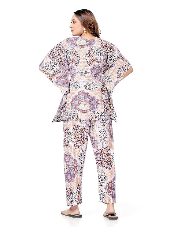 NEGLIGEE Women's Cotton Printed Night Suit Pyjama Set | Co Ord Set for Women Night Dress 2-Piece Outfits Pajama Night Wear (Free Size, Blue) - Image 4