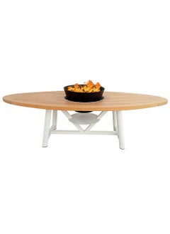 NABCO Light Oval Wood-Burning Fire Pit Table for Patio – 180x75x52 cm, Compact Outdoor Dining Table with Removable Fire Pit, Durable for Backyard, Deck, or Garden, Natural Teak/Off White  - Image 2