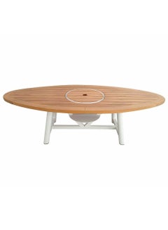 NABCO Light Oval Wood-Burning Fire Pit Table for Patio – 180x75x52 cm, Compact Outdoor Dining Table with Removable Fire Pit, Durable for Backyard, Deck, or Garden, Natural Teak/Off White  - Image 3
