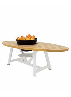 NABCO Light Oval Wood-Burning Fire Pit Table for Patio – 180x75x52 cm, Compact Outdoor Dining Table with Removable Fire Pit, Durable for Backyard, Deck, or Garden, Natural Teak/Off White  - Image 1
