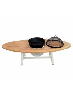 NABCO Light Oval Wood-Burning Fire Pit Table for Patio – 180x75x52 cm, Compact Outdoor Dining Table with Removable Fire Pit, Durable for Backyard, Deck, or Garden, Natural Teak/Off White  - Image 4