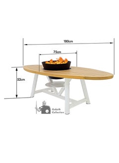 NABCO Light Oval Wood-Burning Fire Pit Table for Patio – 180x75x52 cm, Compact Outdoor Dining Table with Removable Fire Pit, Durable for Backyard, Deck, or Garden, Natural Teak/Off White  - Image 5