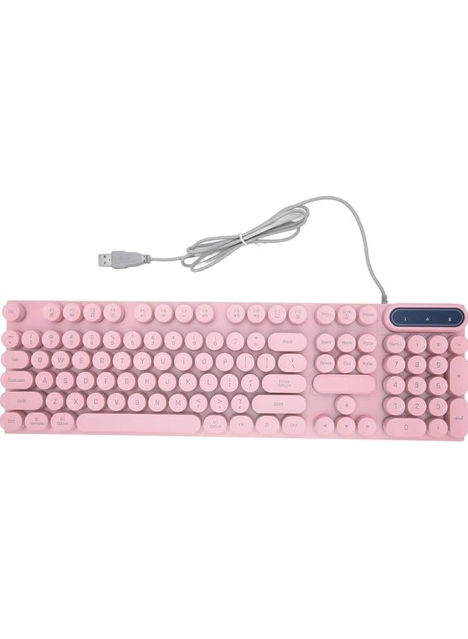 erorex Retro Wired Gaming Keyboard, Led Backlit Typewriter Style Mechanical Gaming Keyboard with 104 Round Keys, Multimedia Keys, Ergonomic USB Keyboard for Office Desktop Laptop (Pink) - Image 1