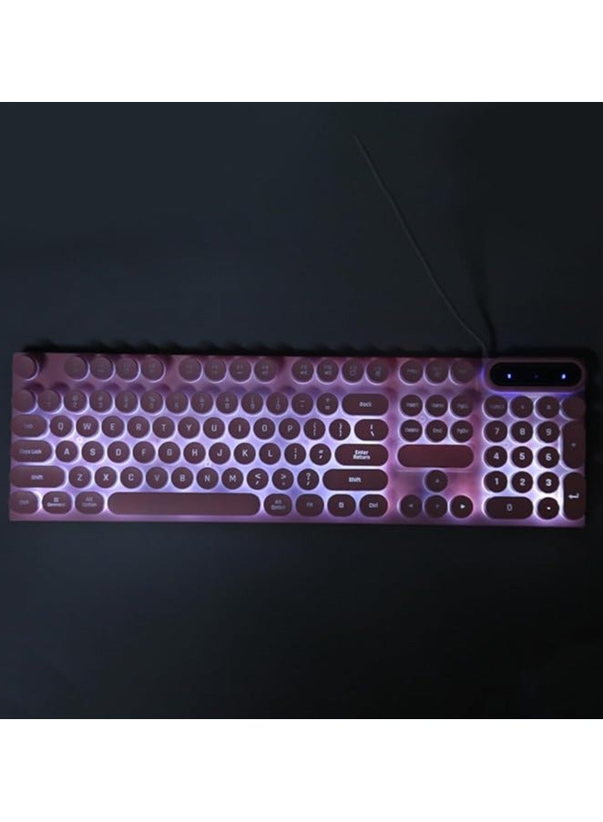 erorex Retro Wired Gaming Keyboard, Led Backlit Typewriter Style Mechanical Gaming Keyboard with 104 Round Keys, Multimedia Keys, Ergonomic USB Keyboard for Office Desktop Laptop (Pink) - Image 2