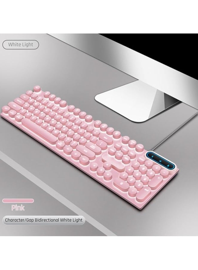 erorex Retro Wired Gaming Keyboard, Led Backlit Typewriter Style Mechanical Gaming Keyboard with 104 Round Keys, Multimedia Keys, Ergonomic USB Keyboard for Office Desktop Laptop (Pink) - Image 3