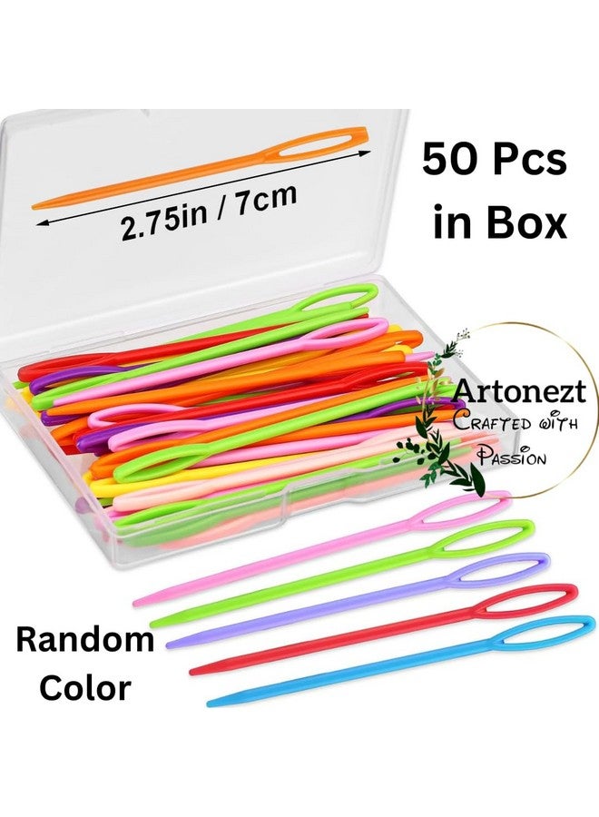 Artonezt 50 PCS Large Eye Sewing Needles, 2.75 Inch Plastic Weaving Yarn Needles for Learning, Safety Embroidery, Kids DIY Sewing, Handmade Crafts - Image 2