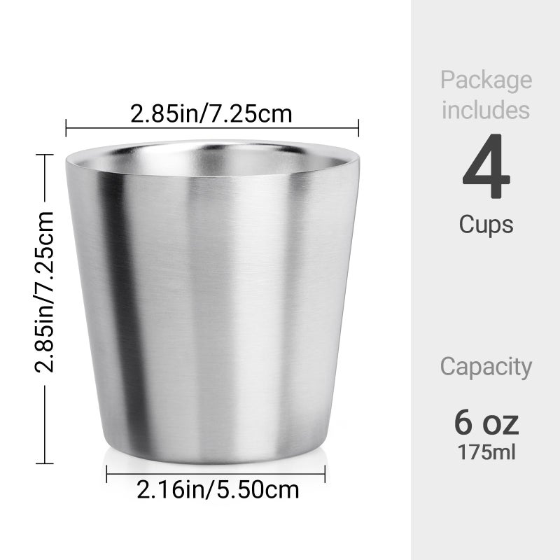 Beasea Stainless Steel Cups 6 oz, 4 Pack Small Stainless Steel Tumbler Bulk Stackable Insulated Mini Cups for Drinking Double Wall Metal Glasses Tin Cups for Home Restaurant Office Party Camping - Image 2