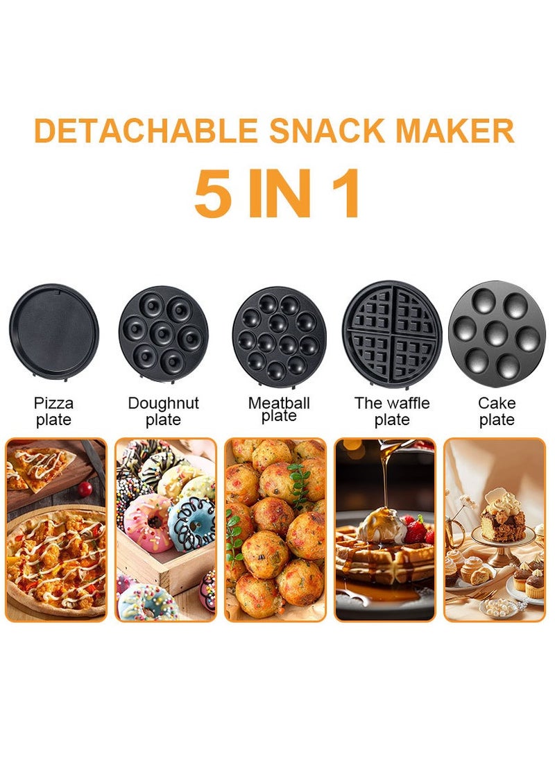 sokany 5 IN 1 Multi Snacks Maker with Donut-Meatball-Waffle-Cake-Pizza Non Stick Detachable Plates, 1000W, SK-08093  - Image 3