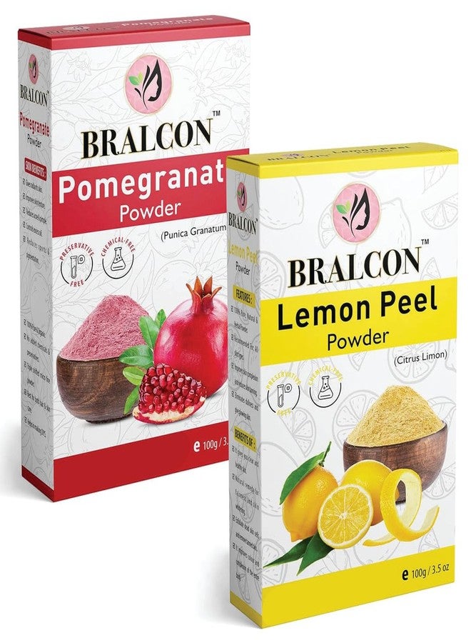 BRALCON Organic Pomegranate Peel Powder, Lemon Peel Powder Combo- 200g(100g x 2 Pack) |Lemon Peel Powder, Pomegranate Peel Powder For Face Masks, Skin Care| Face Pack, Hair pack & Face Pack|Hair Care - Image 1