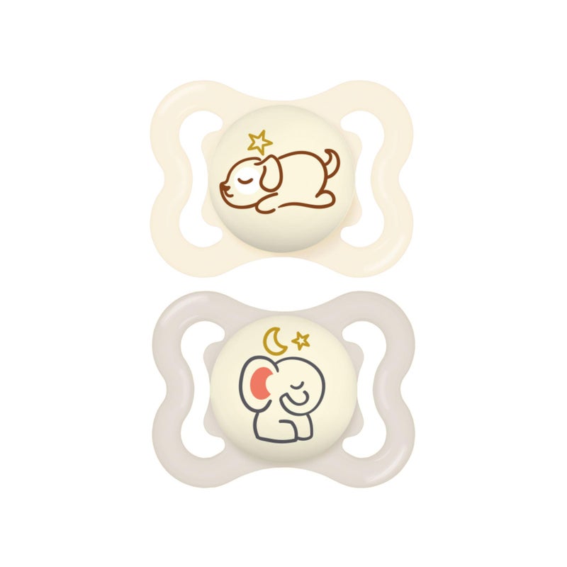 MAM Supreme Night Baby Pacifier, for Sensitive Skin, Patented Nipple, 2 Pack, 0-6 Months, Unisex - Image 1