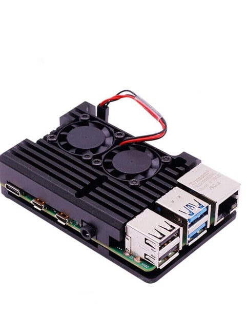 Raspberry Pi Heatsink Cases For Raspberry Pi 4 Model B (Aluminum Case with Dual Cooling Fan - Black)