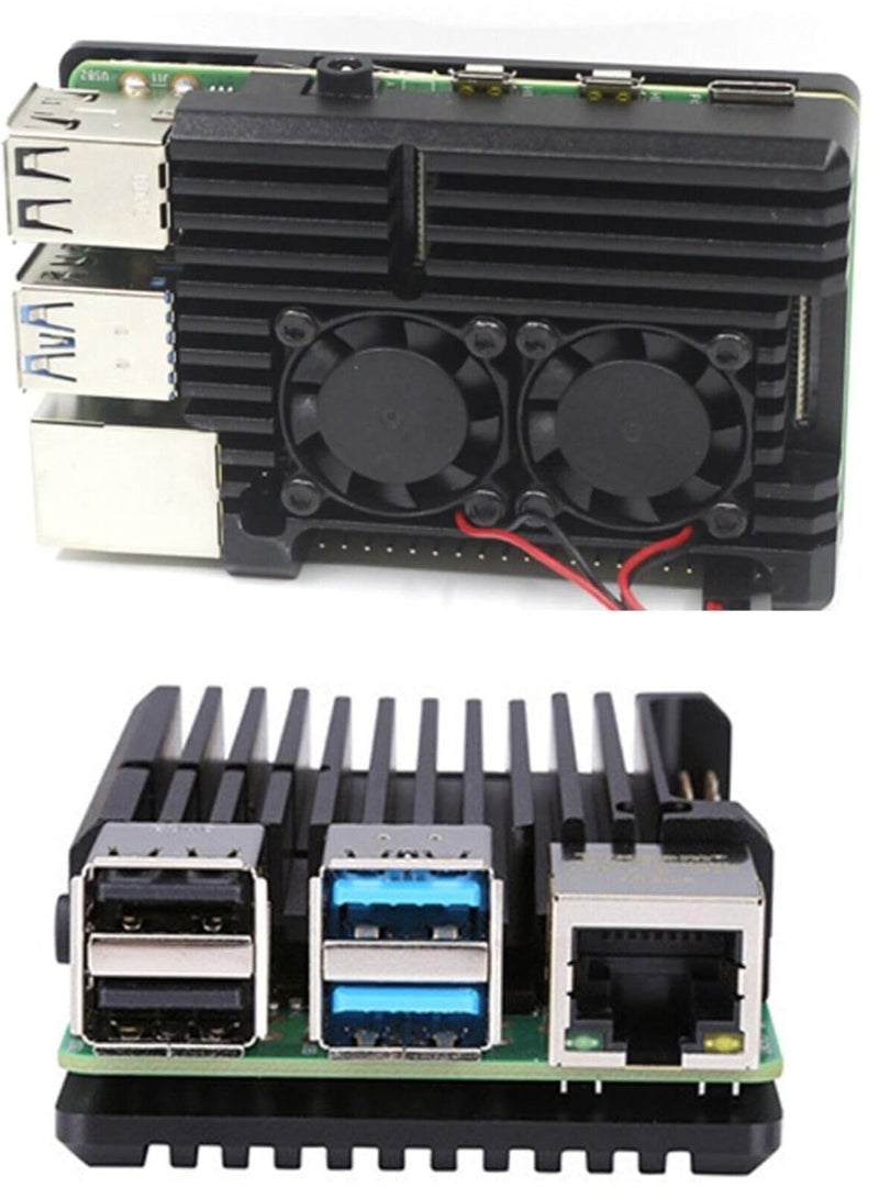 Raspberry Pi Heatsink Cases For Raspberry Pi 4 Model B (Aluminum Case with Dual Cooling Fan - Black)