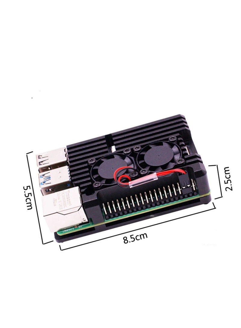 Raspberry Pi Heatsink Cases For Raspberry Pi 4 Model B (Aluminum Case with Dual Cooling Fan - Black)