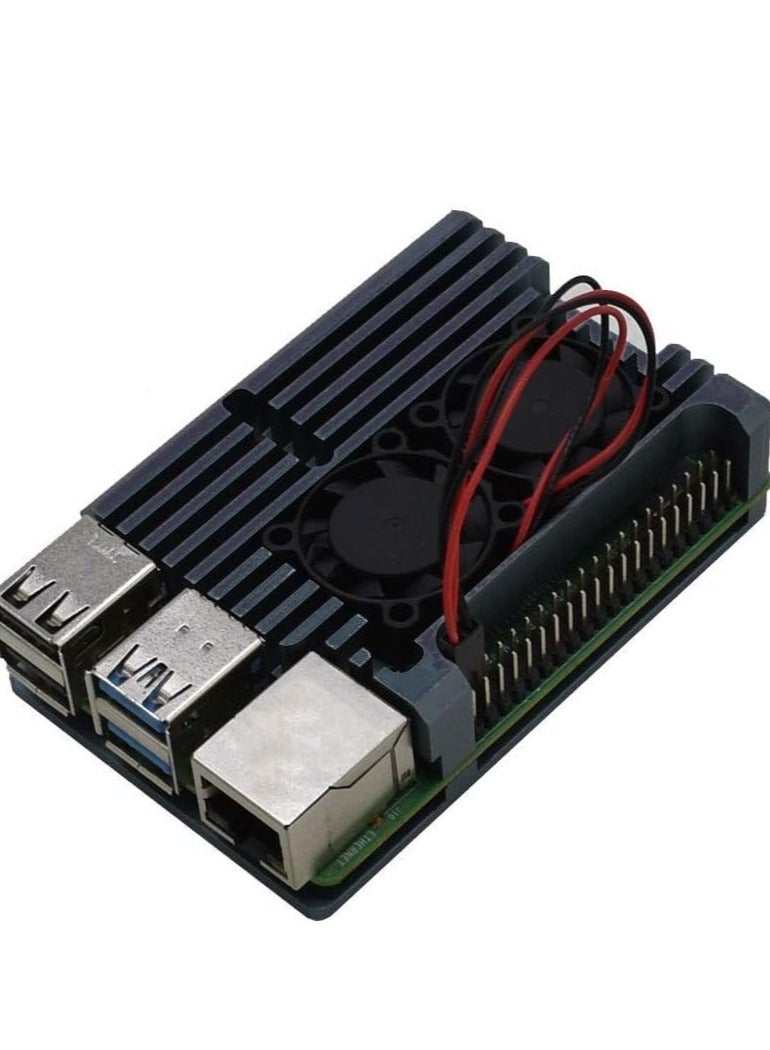 Raspberry Pi Heatsink Cases For Raspberry Pi 4 Model B (Aluminum Case with Dual Cooling Fan - Black)