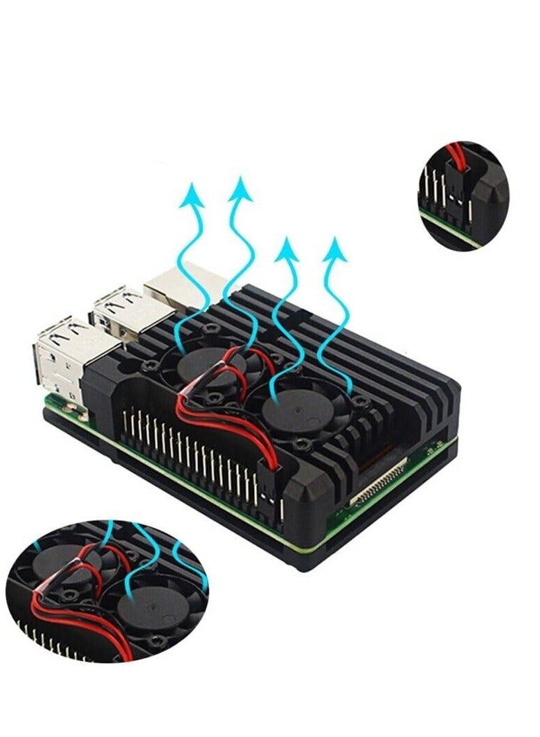 Raspberry Pi Heatsink Cases For Raspberry Pi 4 Model B (Aluminum Case with Dual Cooling Fan - Black)