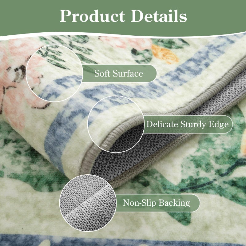 Morebes Washable 5x7 Area Rugs, Boho Pink and Green Floral Rugs for Living Room Non Slip, Soft Flower Indoor Floor Carpet for Nursery Bedroom Dining Room Cottage Core Decor - Image 5