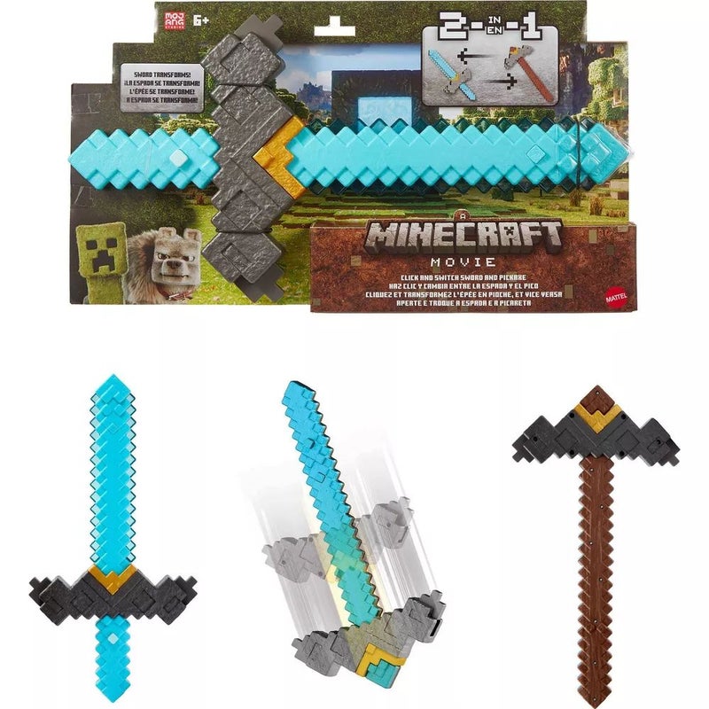 Minecraft Movie Click And Switch Sword And Pickaxe Roleplay 2-In-1 Toy - Image 1