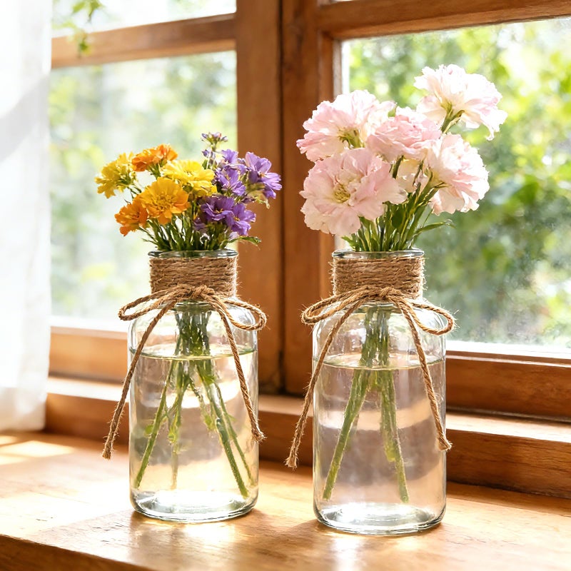Brajttt 12 Pack Glass Flower Vases with Rope,Brajttt Vintage Bud Vases in Bulk,Mason Jars for Centerpieces,Flower Vase for Centerpieces and Tag for Weddings,Home Decor & DIY Projects - Image 5