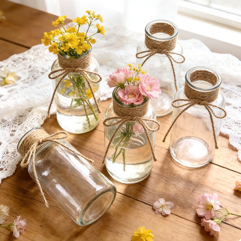 Brajttt 12 Pack Glass Flower Vases with Rope,Brajttt Vintage Bud Vases in Bulk,Mason Jars for Centerpieces,Flower Vase for Centerpieces and Tag for Weddings,Home Decor & DIY Projects - Image 4