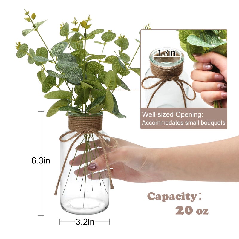 Brajttt 12 Pack Glass Flower Vases with Rope,Brajttt Vintage Bud Vases in Bulk,Mason Jars for Centerpieces,Flower Vase for Centerpieces and Tag for Weddings,Home Decor & DIY Projects - Image 2