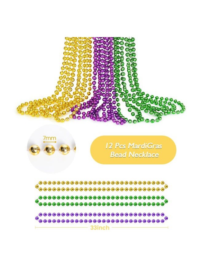 ZZYFGH 12PCS Mardi Gras Beads, Gold Green Purple Mardi Gras Metallic Beads Costumes Necklaces Bulk, 33" Mardi Gras Necklace Women Men Stuff, Festival Parade Throw Accessories for Wedding Birthday - Image 2