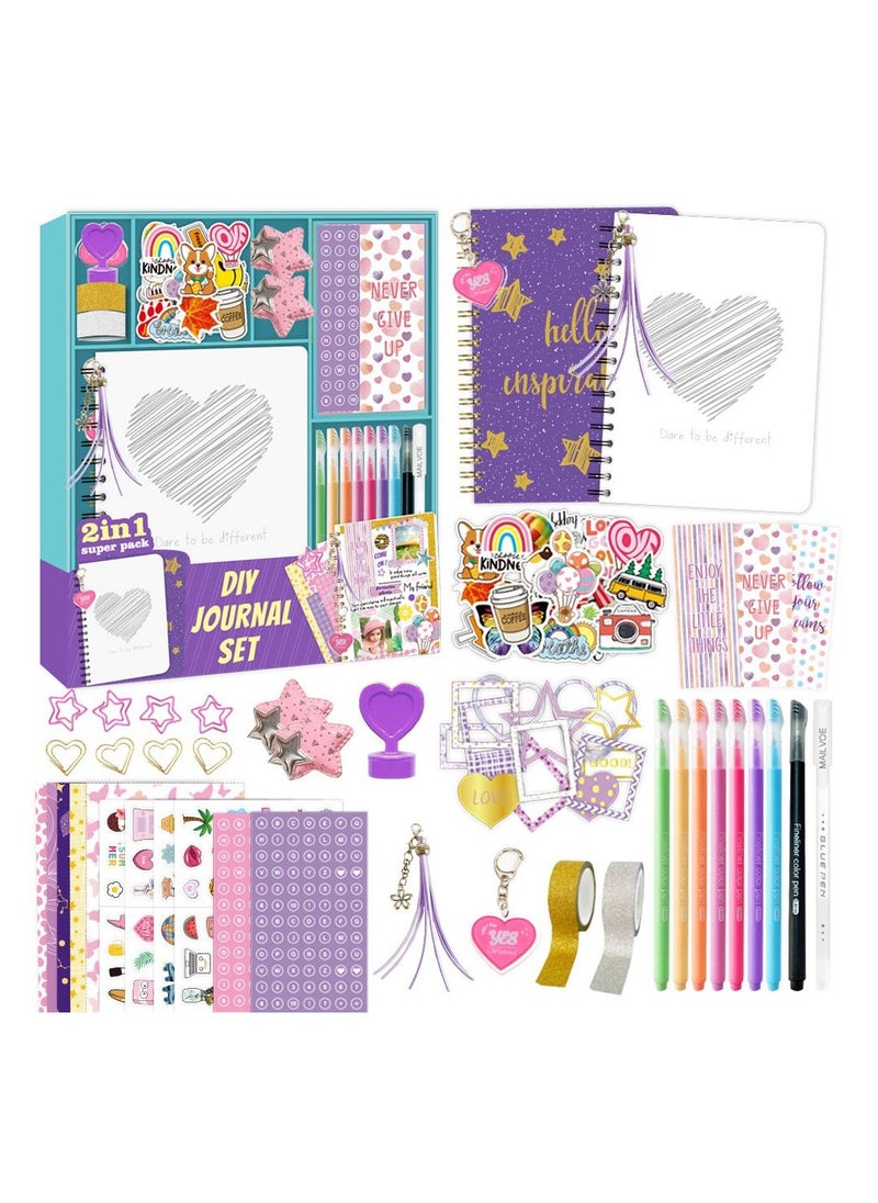 Home Smart Home Smart DIY Diary Kit for Girls design your own DIY Diary 80 pcs diary set with Diary, stickers, color glitters, pendants, stamp, flash tape, paper clips, photo frames, hair clips and book marks a Amazing Gift for your loved ones  - Image 1