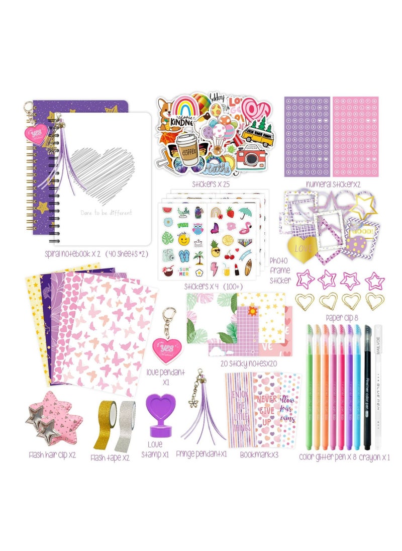 Home Smart Home Smart DIY Diary Kit for Girls design your own DIY Diary 80 pcs diary set with Diary, stickers, color glitters, pendants, stamp, flash tape, paper clips, photo frames, hair clips and book marks a Amazing Gift for your loved ones  - Image 2