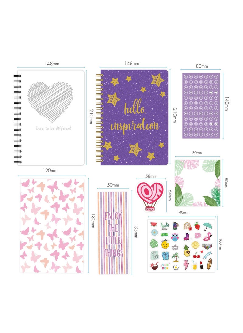 Home Smart Home Smart DIY Diary Kit for Girls design your own DIY Diary 80 pcs diary set with Diary, stickers, color glitters, pendants, stamp, flash tape, paper clips, photo frames, hair clips and book marks a Amazing Gift for your loved ones  - Image 3