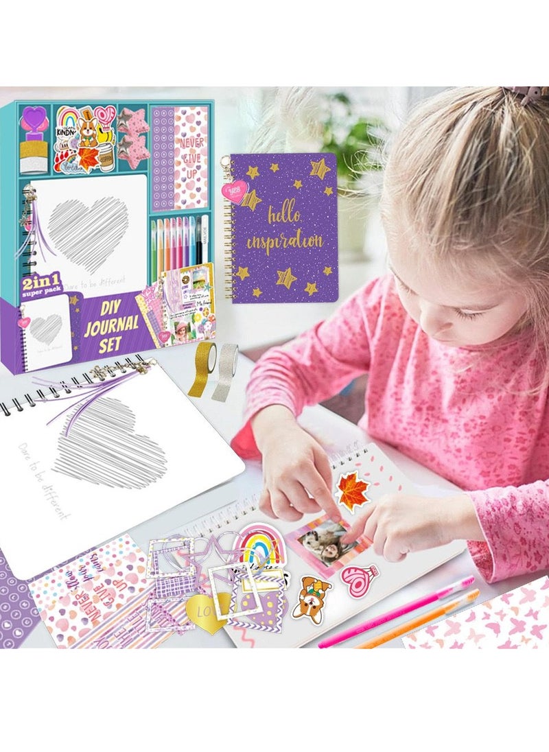 Home Smart Home Smart DIY Diary Kit for Girls design your own DIY Diary 80 pcs diary set with Diary, stickers, color glitters, pendants, stamp, flash tape, paper clips, photo frames, hair clips and book marks a Amazing Gift for your loved ones  - Image 4