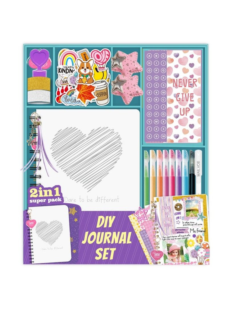 Home Smart Home Smart DIY Diary Kit for Girls design your own DIY Diary 80 pcs diary set with Diary, stickers, color glitters, pendants, stamp, flash tape, paper clips, photo frames, hair clips and book marks a Amazing Gift for your loved ones  - Image 5
