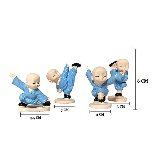 Xtore Little Cute KUng Fu Monk Statue for Table Decor (Pack of 4, Blue) - Image 4