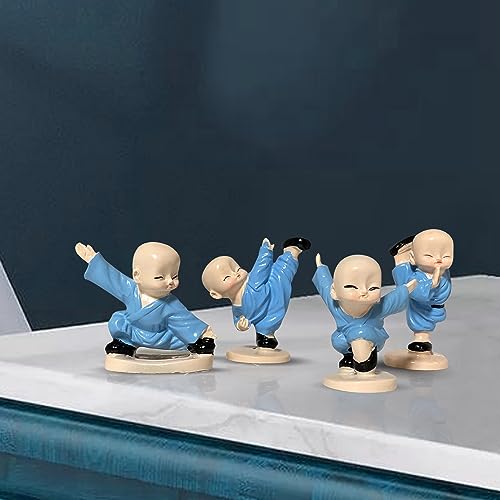 Xtore Little Cute KUng Fu Monk Statue for Table Decor (Pack of 4, Blue) - Image 5
