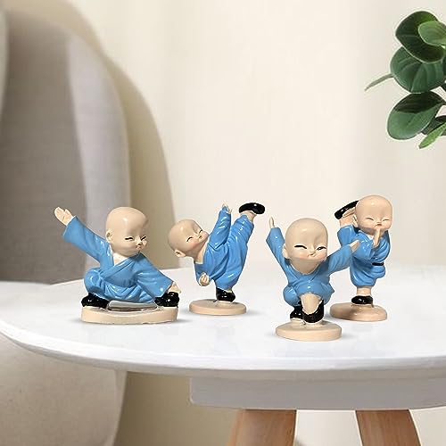 Xtore Little Cute KUng Fu Monk Statue for Table Decor (Pack of 4, Blue) - Image 2