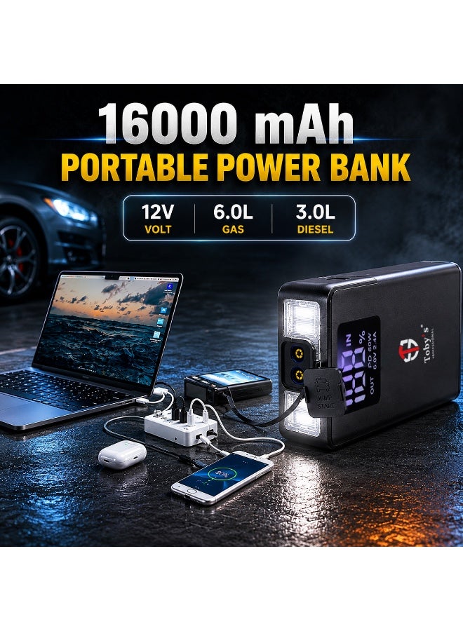 توبيز ضاغط توبيز X20 بقوة 16000mAh مع منفاخ هواء، هيكل ABS مقاوم للماء، شحن متعدد الأجهزة، حماية أمان، دعم مركبات 12V، بطارية محمولة خفيفة الوزن - Image 5