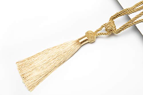BEL AVENIR Curtain Tiebacks Hand-Woven Holdbacks Home Decorative Tassels Tiebacks (Gold, 2 Pack) - Image 4